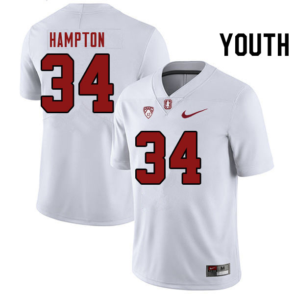Youth #34 Caleb Hampton Stanford Cardinal College Football Jerseys Stitched Sale-White - Click Image to Close
